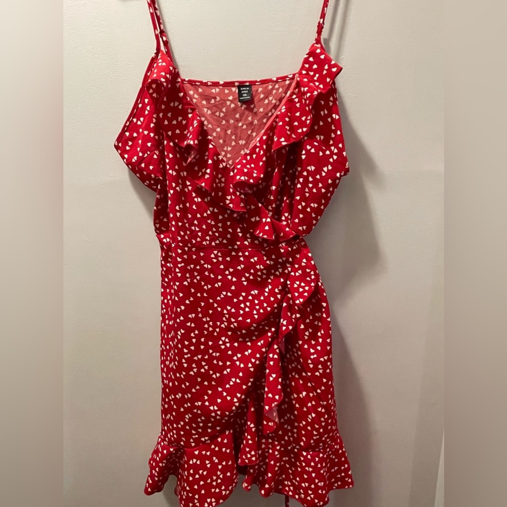 RED RUFFLE WRAP DRESS